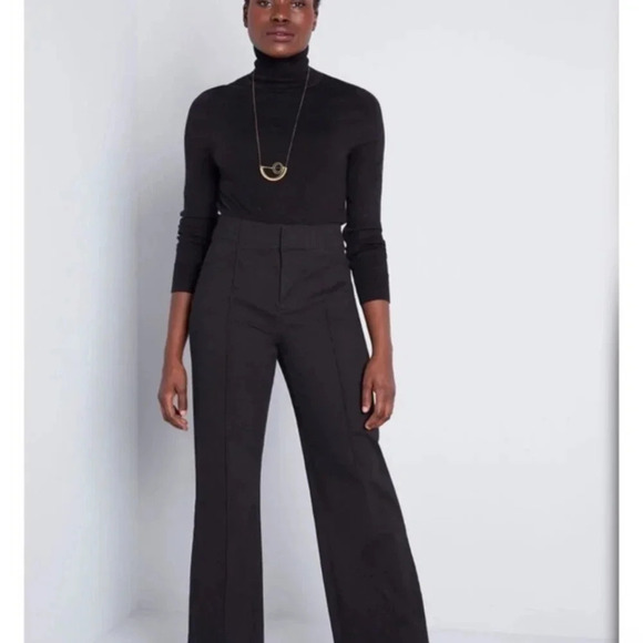 MODCLOTH "The Style Is Yours" Wide Leg Trousers front seam Pants Black Size 10 - Picture 2 of 8